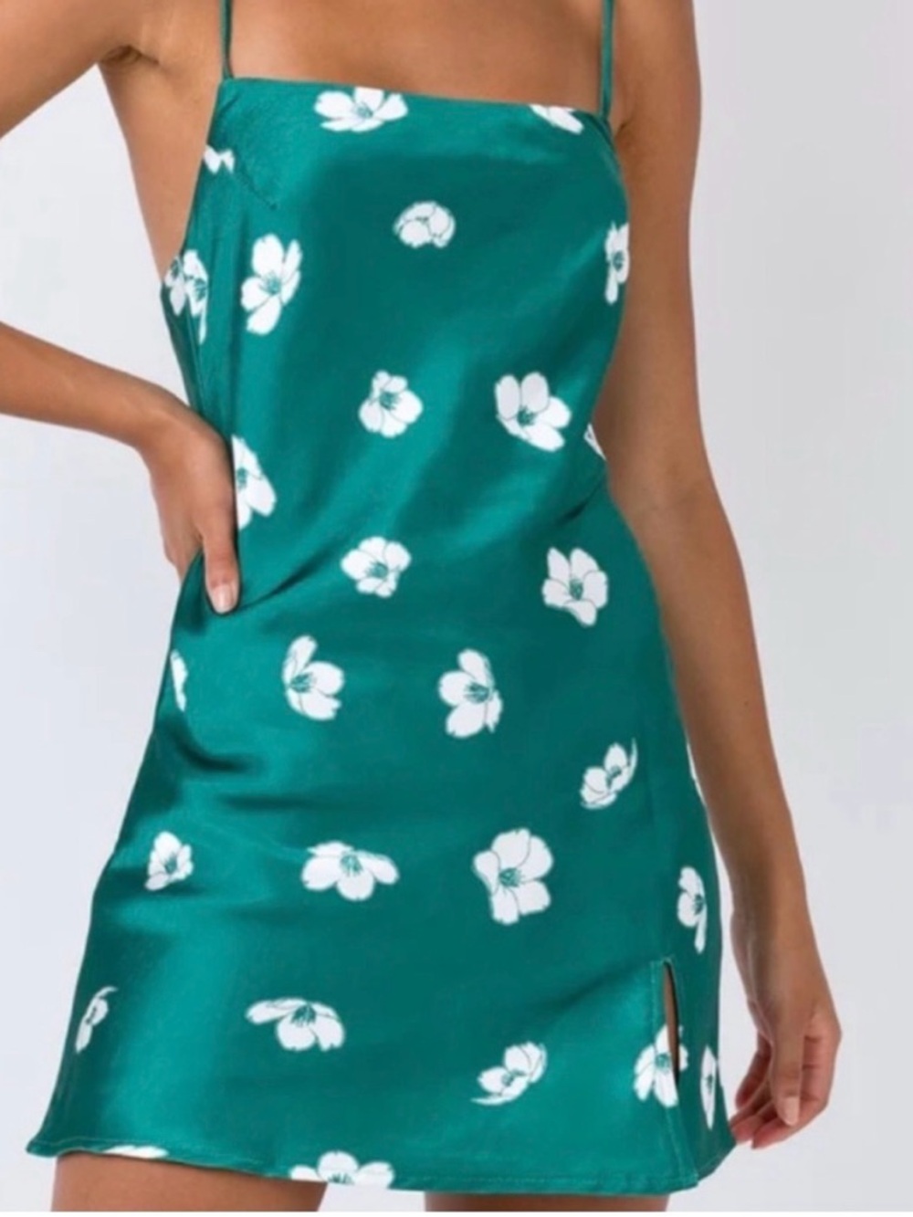 Princess Polly Emerald Floral Satin Slip Mini Dress